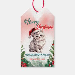 Funny Merry Christmas Wreath Cute Cat kitten Gift Tags