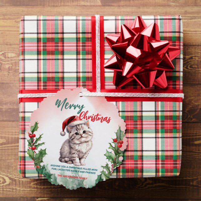 Funny Merry Christmas Wreath Cute Cat kitten Ornament Card (Insitu (Gift))