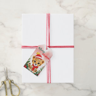 Funny Merry Christmas Wreath Cute cheetah santa Gift Tags