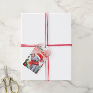 Funny Merry Christmas Wreath Cute Elephant santa Gift Tags