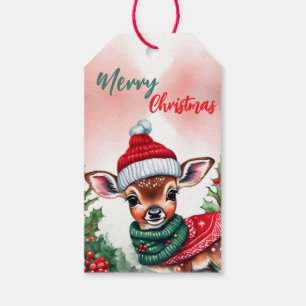 Funny Merry Christmas Wreath Cute Fawn Deer santa Gift Tags