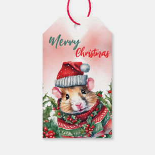 Funny Merry Christmas Wreath Cute Hamster santa Gift Tags