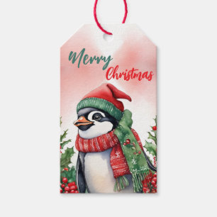 Funny Merry Christmas Wreath Cute penguin santa Gift Tags