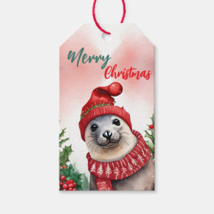 Funny Merry Christmas Wreath Cute Sea lion seal Gift Tags