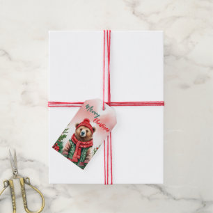 Funny Merry Christmas Wreath Cute teddy Bear santa Gift Tags