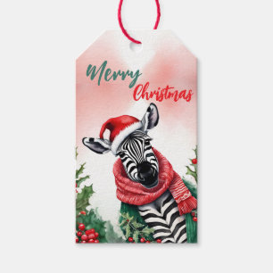 Funny Merry Christmas Wreath Cute Zebra santa Gift Tags