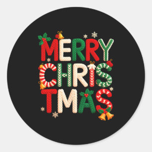 Funny Merry Christmas Yarn Crochet Knitting Quilte Classic Round Sticker