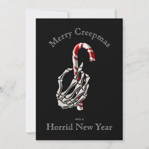 Funny Merry Creepmas Skeleton Candy Cane Card
