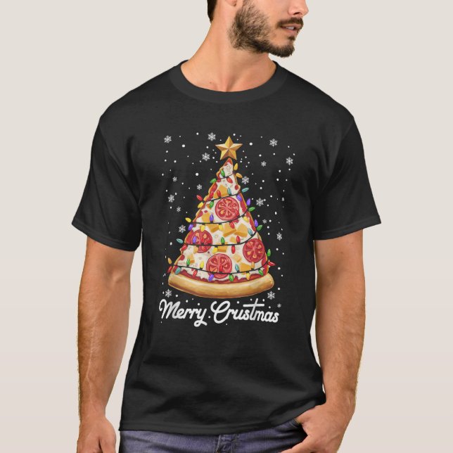 Funny Merry Crustmas Pizza Christmas Tree Xmas Paj T-Shirt (Front)