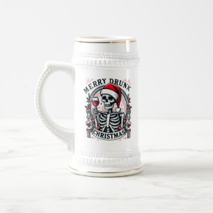 Funny Merry drunk Christmas skeleton  Beer Stein