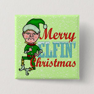 Funny Merry Elfin Christmas Bah Humbug 2 Inch Square Button