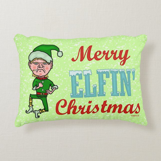Funny Merry Elfin Christmas Bah Humbug Accent Pillow (Front)