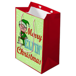 Funny Merry Elfin Christmas Bah Humbug Medium Gift Bag