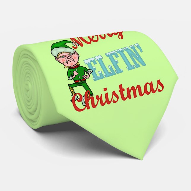 Funny Merry Elfin Christmas Bah Humbug Tie (Rolled)