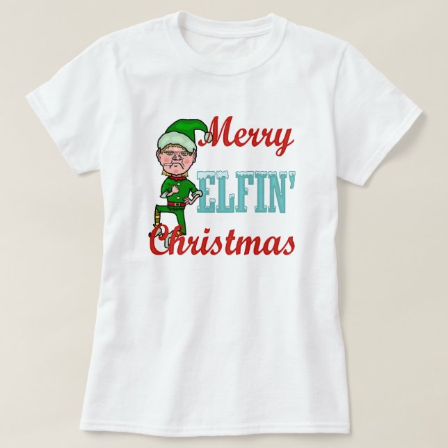 Funny Merry Elfin Christmas Holiday Elf Humour T-Shirt (Design Front)