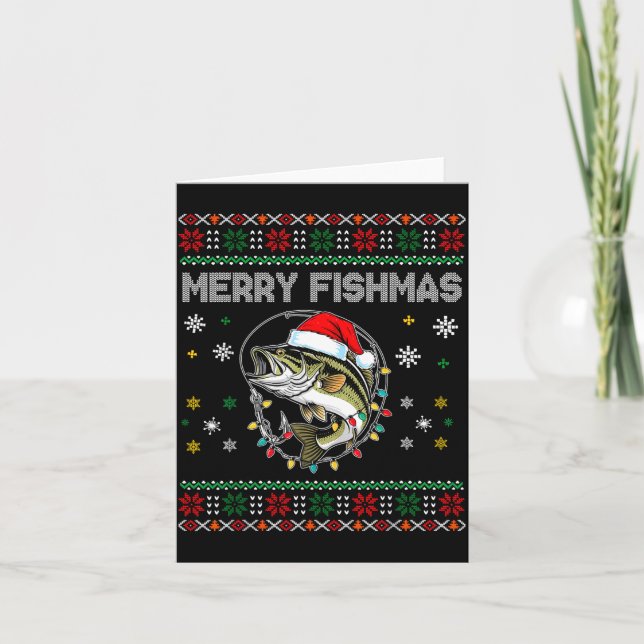 Funny Merry Fishmas B Fishing Christmas Ugly Sweat Card (Front)