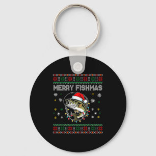 Funny Merry Fishmas B Fishing Christmas Ugly Sweat Keychain
