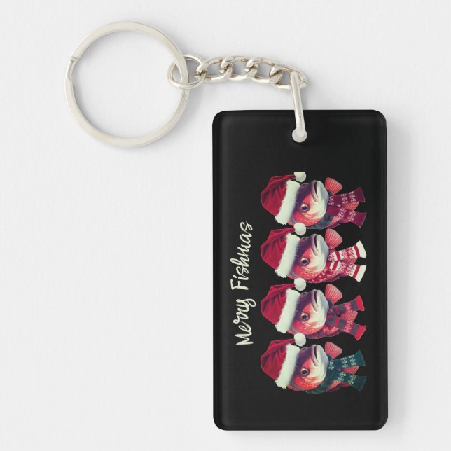 Funny Merry Fishmas Christmas Fishing black Keychain (Front)