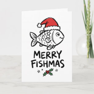 Funny Merry Fishmas Santa Hat Holiday Card