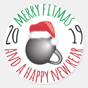 Funny Merry Fitmas and Happy New Rear 2019 Classic Round Sticker