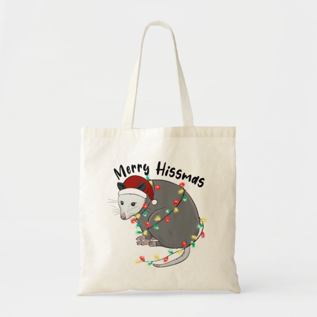 Funny Merry Hissmas Opossum Tote Bag (Front)