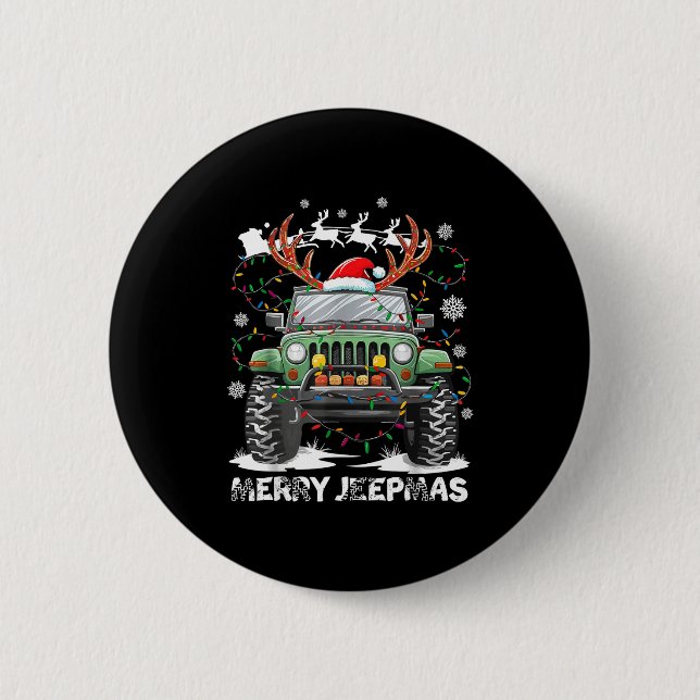 Funny Merry Jeepmas Ugly Light Reindeer Christmas  2 Inch Round Button (Front)