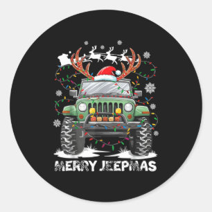 Funny Merry Jeepmas Ugly Light Reindeer Christmas  Classic Round Sticker