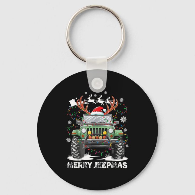 Funny Merry Jeepmas Ugly Light Reindeer Christmas  Keychain (Front)