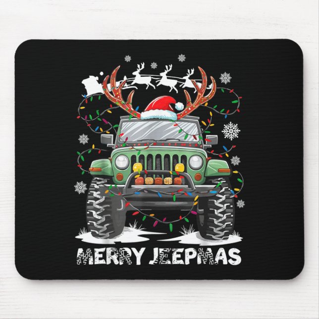 Funny Merry Jeepmas Ugly Light Reindeer Christmas  Mouse Pad (Front)