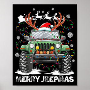 Funny Merry Jeepmas Ugly Light Reindeer Christmas Poster