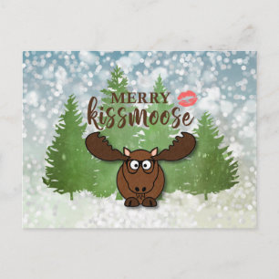 Funny Merry KISSMOOSE, Customizable Greeting Holiday Postcard