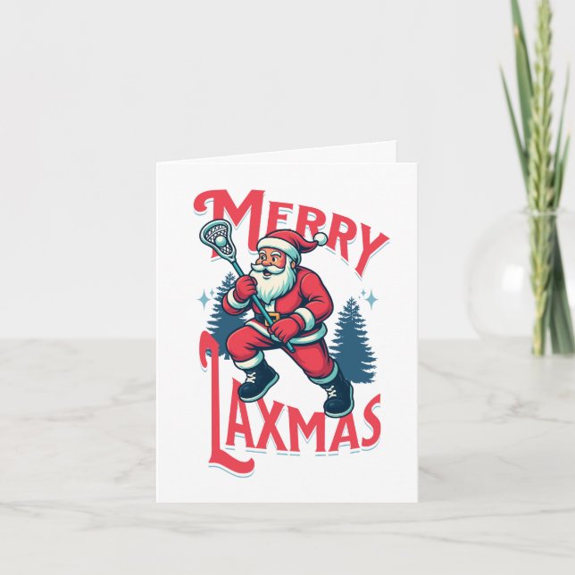 Funny Merry Laxmas Lacrosse Christmas Card (Front)