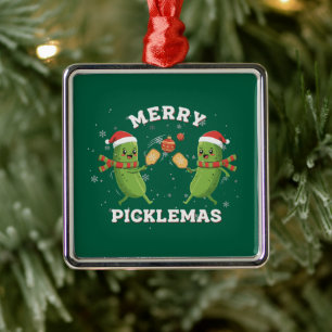 Funny Merry Picklemas Cute Christmas Pickleball Metal Ornament