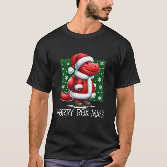 Funny Merry Rex Mas Dinosaur T Rex Christmas Kids  T-Shirt (Front)