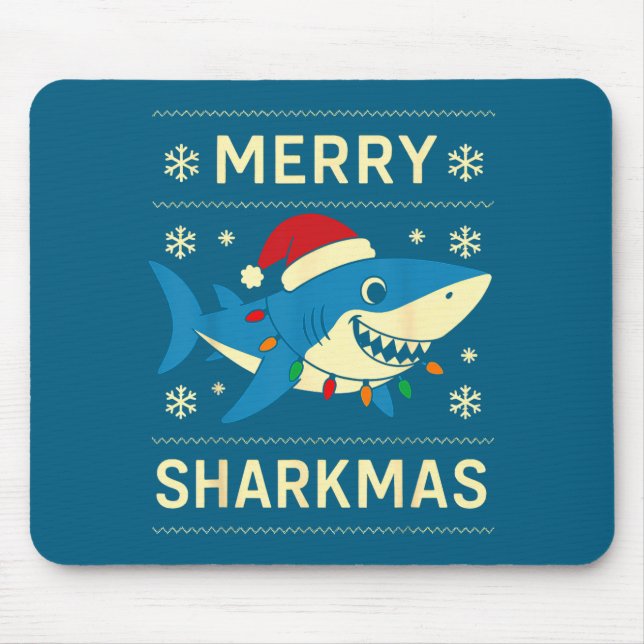 Funny Merry Sharkmas Christmas Shark Humor  Mouse Pad (Front)