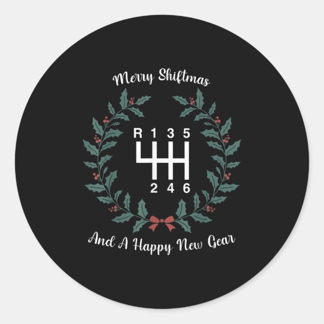 Funny Merry Shiftmas And A Happy New Quote Mechani Classic Round Sticker (Front)