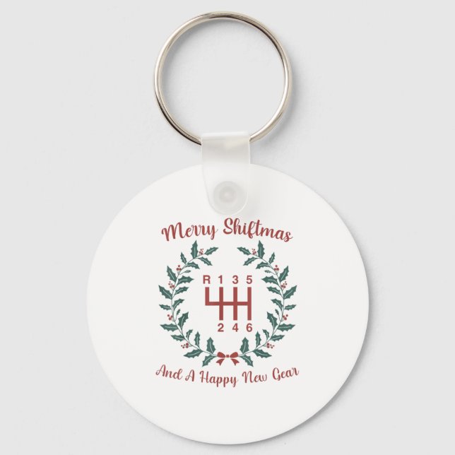 Funny Merry Shiftmas And A Happy New Quote Mechani Keychain (Front)