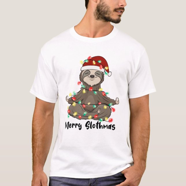 Funny Merry Slothmas Sloth T-Shirt (Front)
