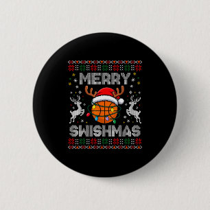 Funny Merry Swishmas Basketball Christmas Reindeer 2 Inch Round Button