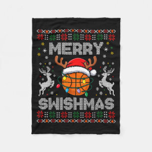 Funny Merry Swishmas Basketball Christmas Reindeer Fleece Blanket