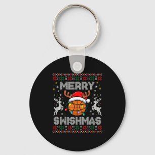 Funny Merry Swishmas Basketball Christmas Reindeer Keychain