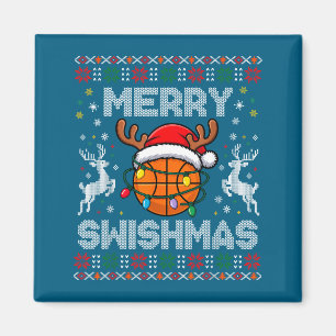 Funny Merry Swishmas Basketball Christmas Reindeer Magnet