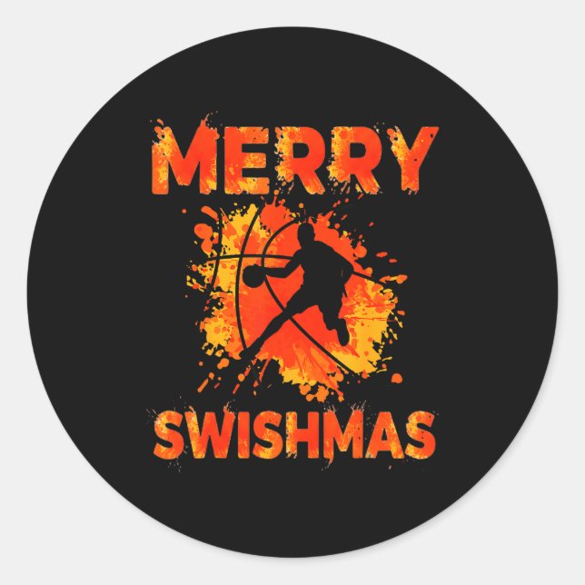 Funny Merry Swishmas Ugly Christmas Basketball Pla Classic Round Sticker (Front)