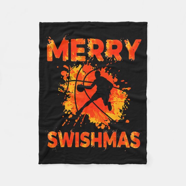 Funny Merry Swishmas Ugly Christmas Basketball Pla Fleece Blanket (Front)