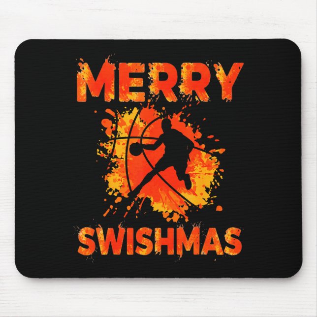 Funny Merry Swishmas Ugly Christmas Basketball Pla Mouse Pad (Front)