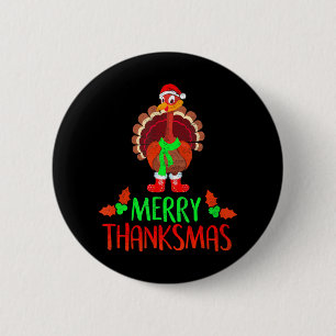 Funny Merry Thanksmas Festive Thanksgiving 2 Inch Round Button