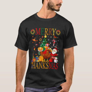 Funny Merry Thanksmas Pumpkin Turkey Thanksgiving  T-Shirt