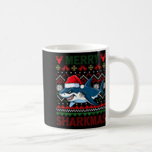 Funny Merry Ugly Christmas Shark Santa Hat Lights Coffee Mug