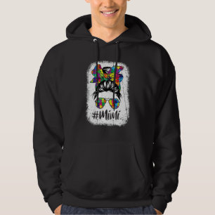 Funny Messy Bun Mimi Autism Puzzle Autism Awarenes Hoodie
