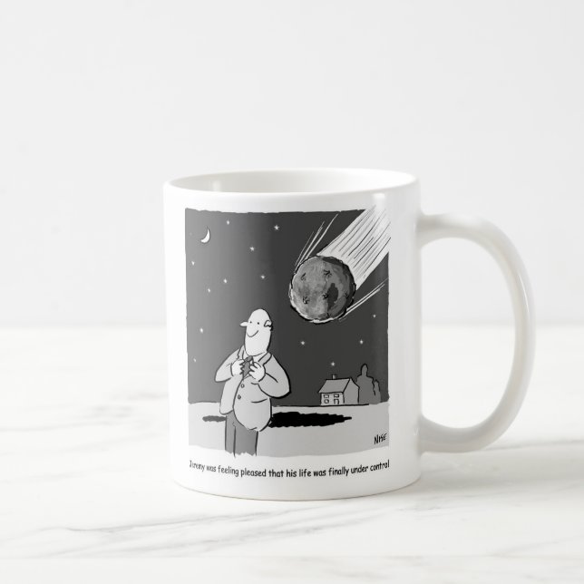 Funny Meteor Hitting Earth. Astronomy Theme Coffee Mug (Right)